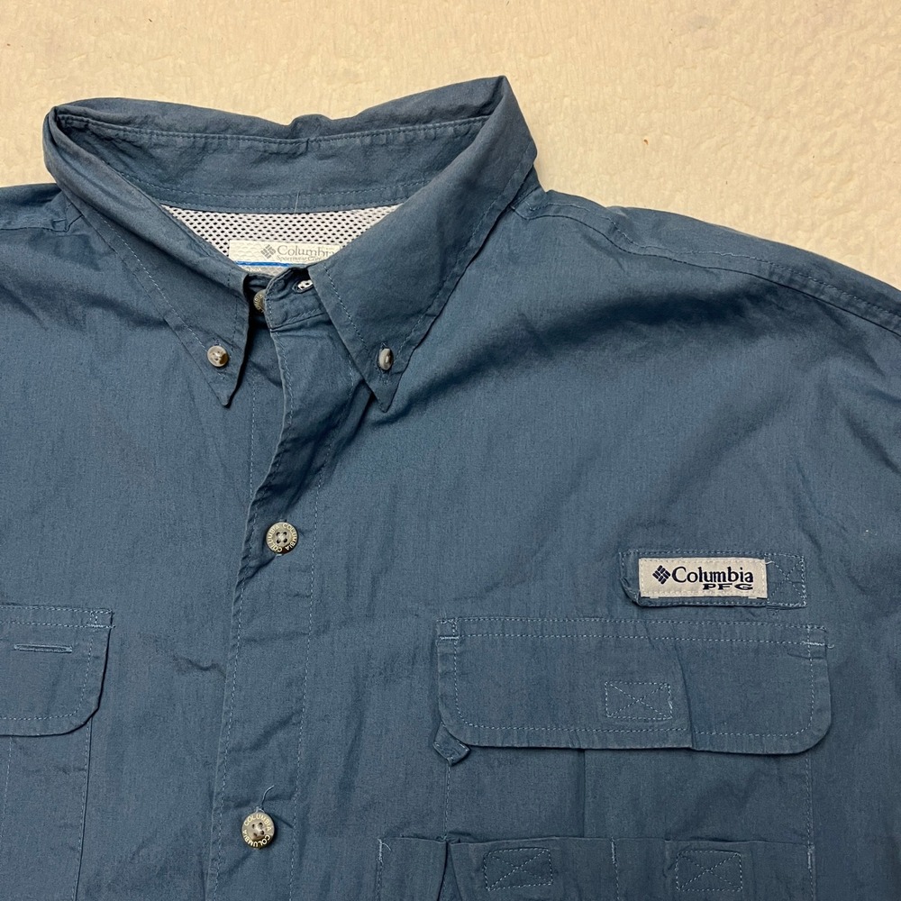 Columbia PFG Fishing Shirt Mens XL Blue Bahama II Long Sleeve Vented Utility